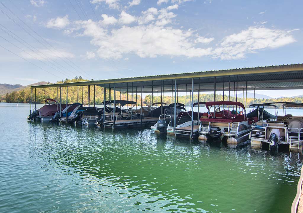 Covered boat slips at Santeetlah Marina