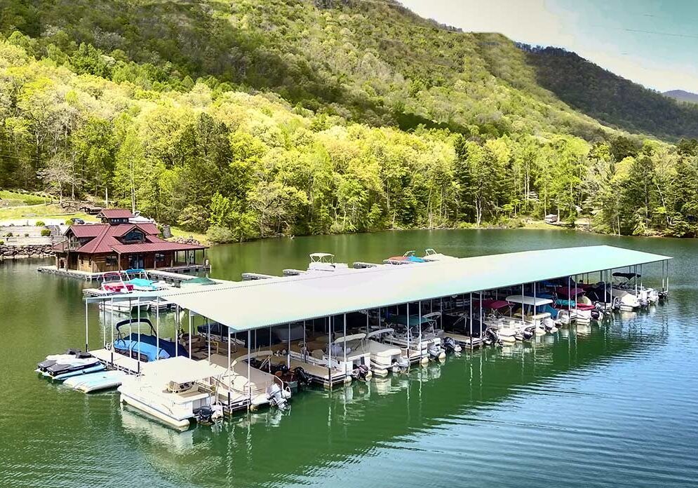 Aerial view of Santeetlah Marina and Lake Santeetlah
